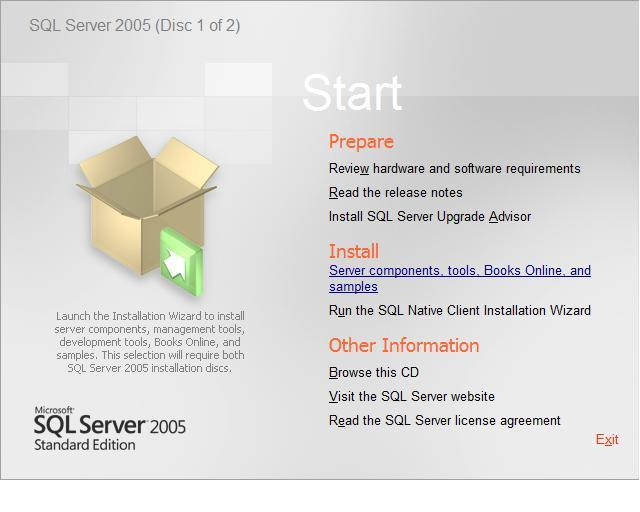 Windows Server 2005. SQL Server 2005 Standard Edition. MSSQL 2005 Enterprise. Note with installation SQL Server.